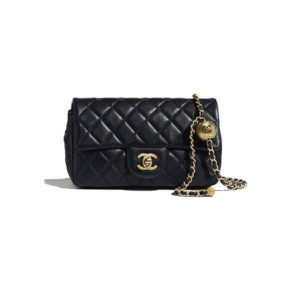 Chanel Flap Bag Lambskin Gold Tone Metal Black