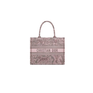 Dior Book tote Medium Gray and Pink Toile de Jouy Reverse Embroidery