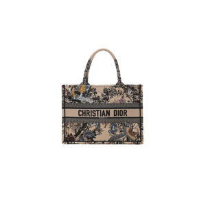 Dior Book Tote Medium Canvas Embroidered Jardin Beige
