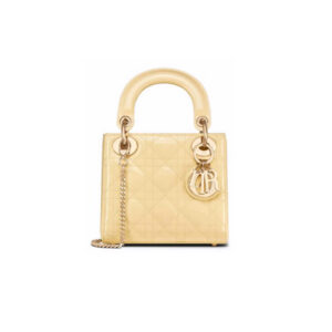 Dior Lady Mini Bag Latte Patent Cannage Calfskin Yellow